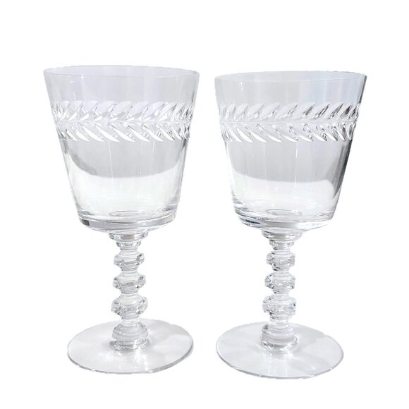 2 Vintage Tiffin-Franciscan Woodstock Wine/Water Goblets Hand Blown Cut Crystal - Picture 3 of 6